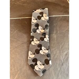 Vintage Mickey Mouse All Over Print Silk Blend Necktie Mens Black White Fun